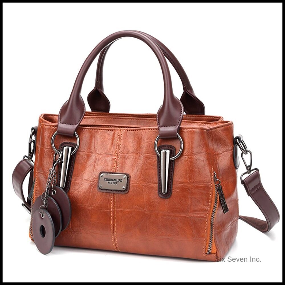 Vegan Leather Tote Bag Satchel Shoulder Purse with Compartments Travel Chic